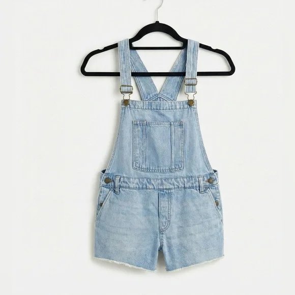 Crewcuts J.Crew Girls Denim Short Overalls Size 14 Adjustable Straps Pocket Bib - Picture 1 of 9